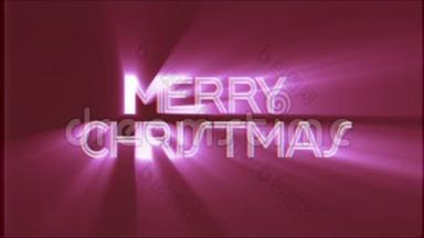 闪亮的Merry CHRIS TMAS文字粉红色光线移动旧VHS磁带复古效果电视屏幕动画背景